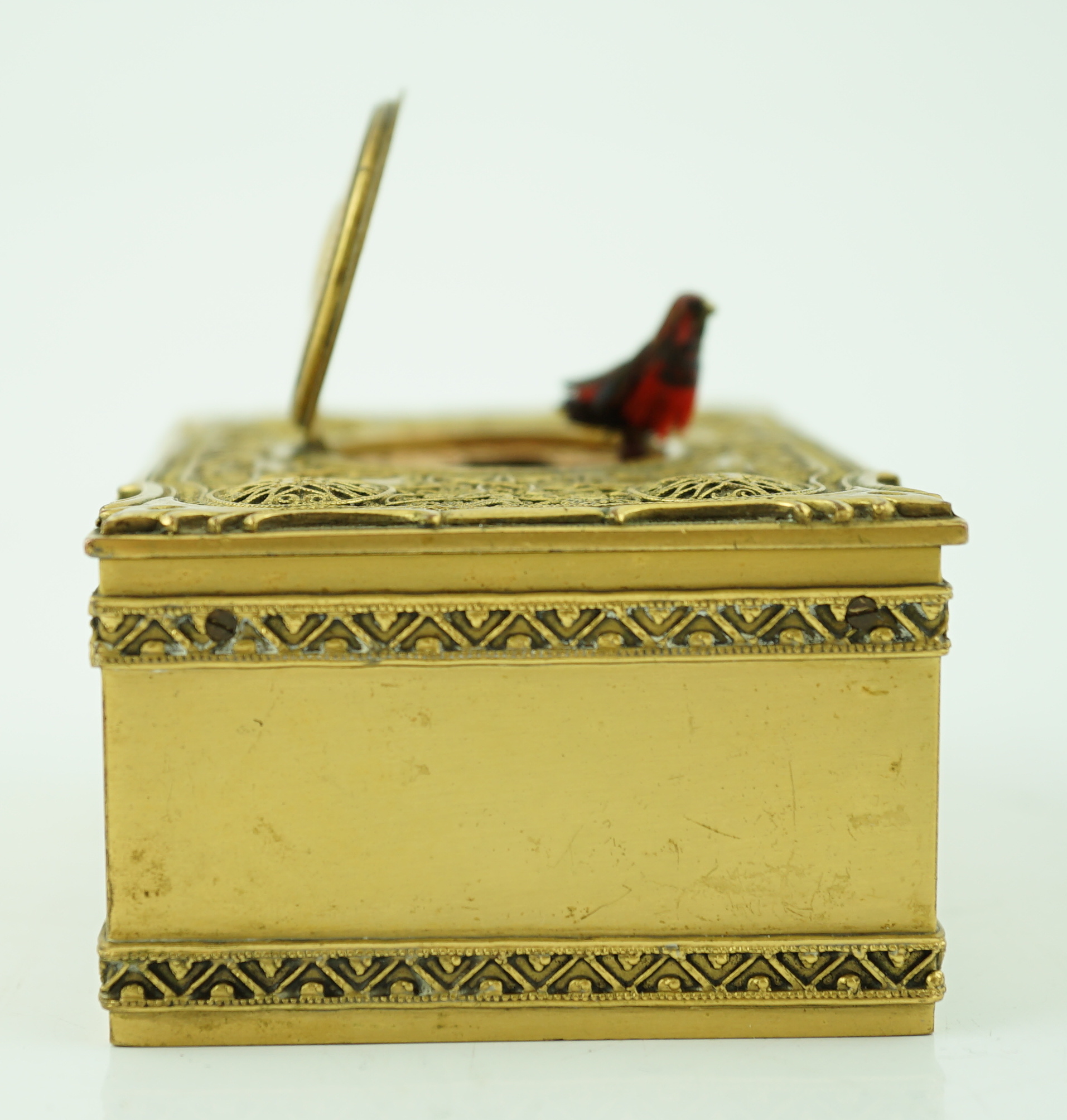 A 20th century gilt brass singing bird box